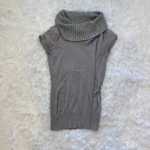 Y2K Gray Brown Chunky Cowl Neck Sparkle Short Sleeve Top Large